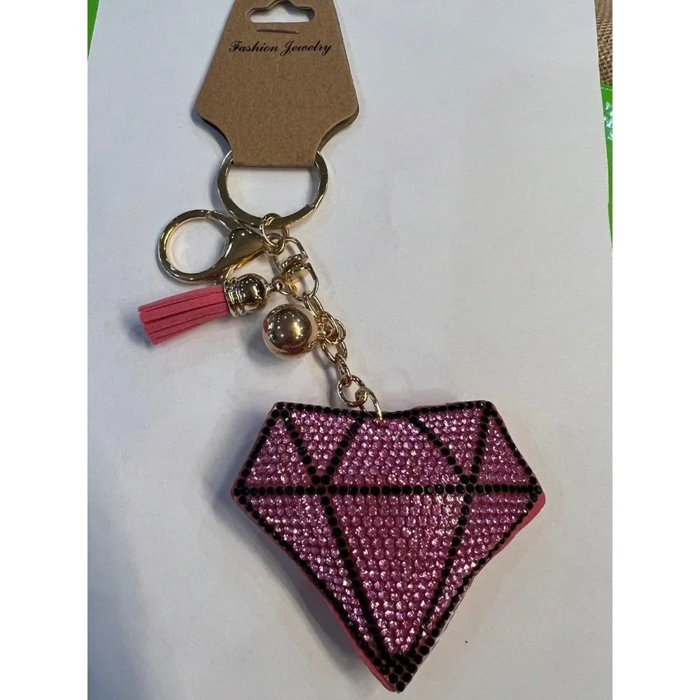 NWT Fashion Jewelry Rhinestone Pink Diamond Keychain/Bag Clip‎